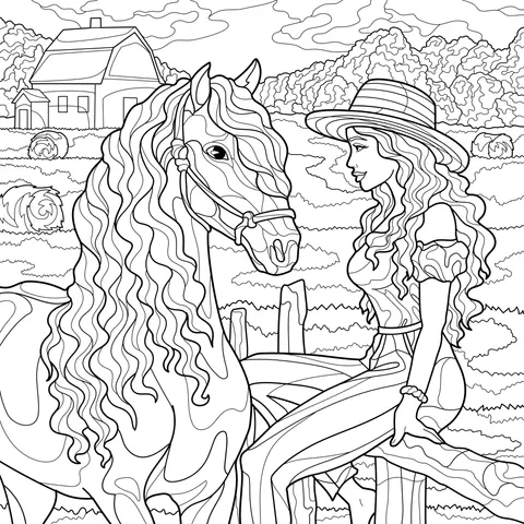Girl and Horse on the Farm