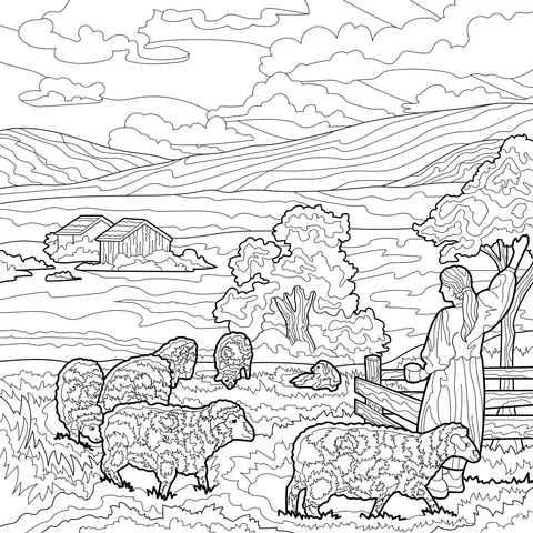 Pastoral scene of sheep - herding