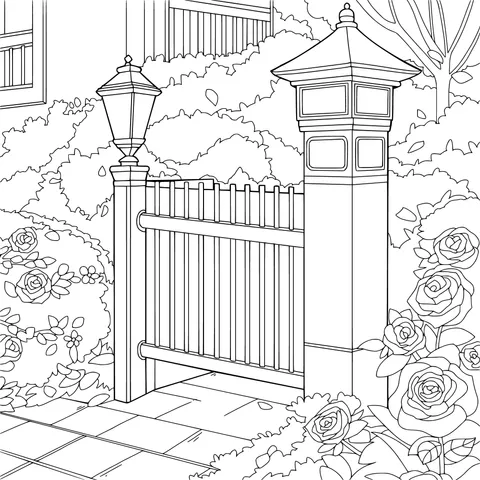 Garden gate surrounded by flowers