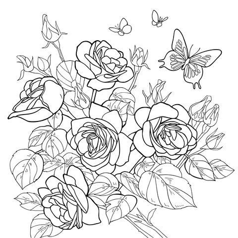 Blooming Roses and Butterflies