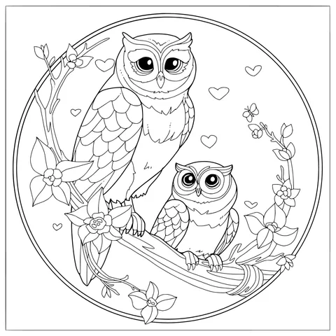 Mother - child owls on the branch