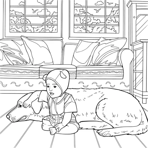 A Warm Moment between a Child and a Big Dog