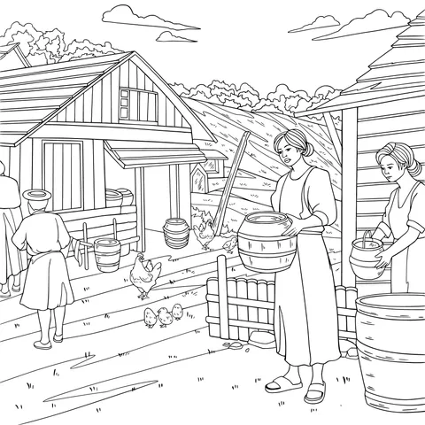 Rural farmhouse life scene