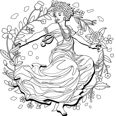 Woman Dancing Among Flowers