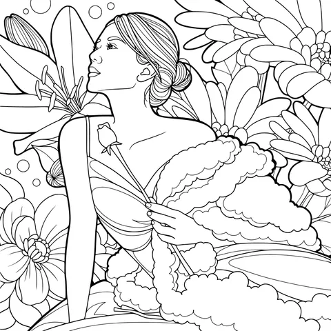 Elegant Lady among Flowers