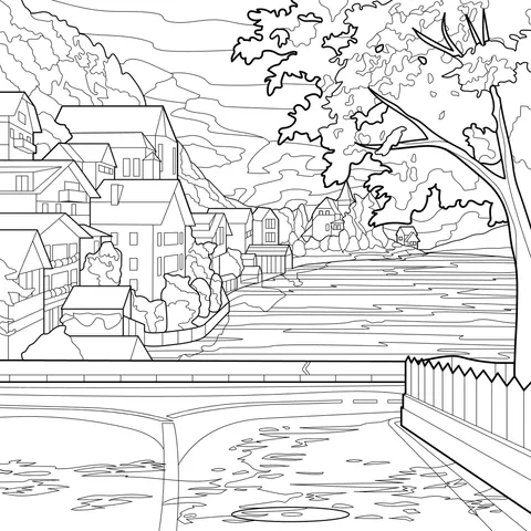 Scenery of a riverside town