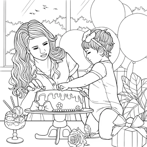Mother and daughter celebrating birthday together