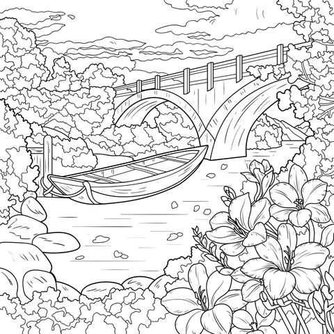河畔花桥美景