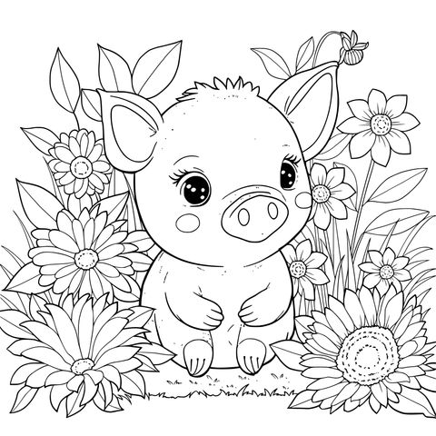 花丛中的小猪