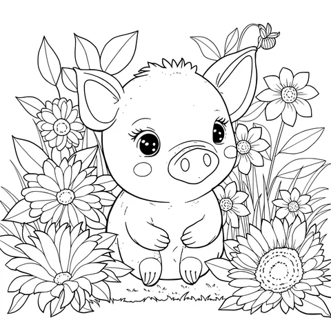 Piglet in the Flower Bed