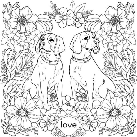 花簇中的爱犬