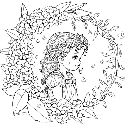 Blonde little girl among the flowers