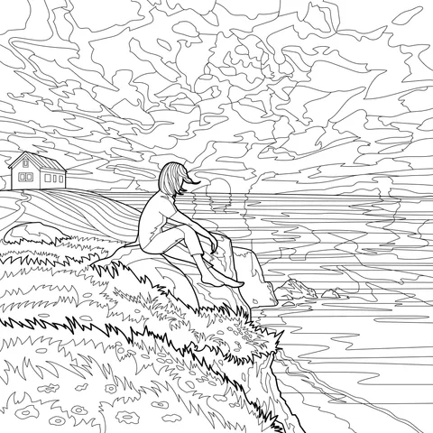 Contemplation at Sunset by the Cliff