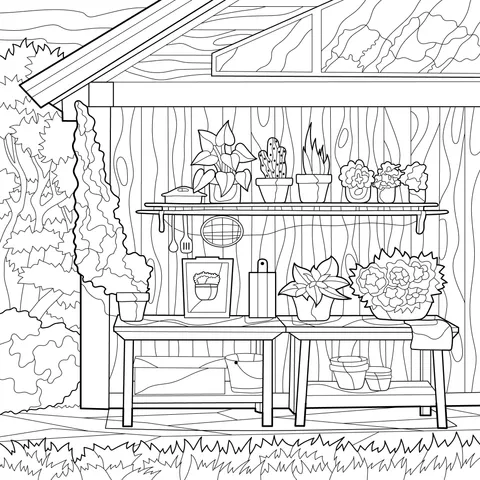 Outdoor Flower Racks and Green Plants