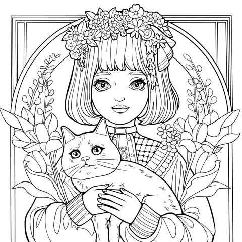 抱猫少女插画
