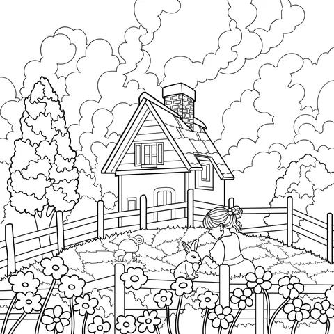 A Girl's Pastoral Time with a Rabbit