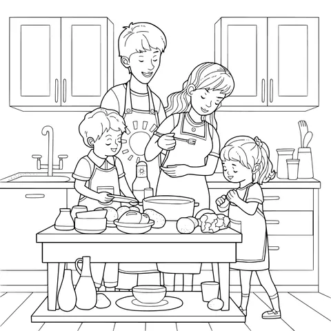 Family cooking together