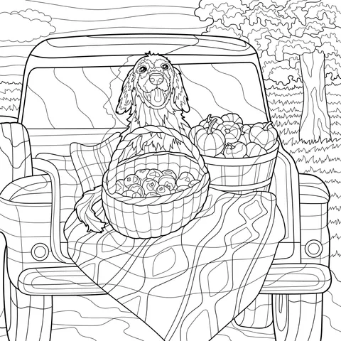 Harvest - time Dog in the Truck Bed