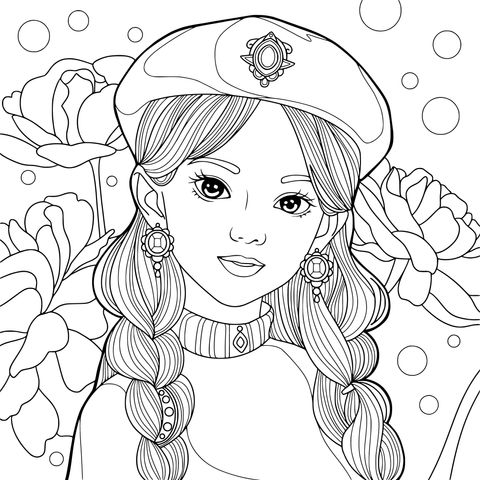 戴贝雷帽的辫发女孩