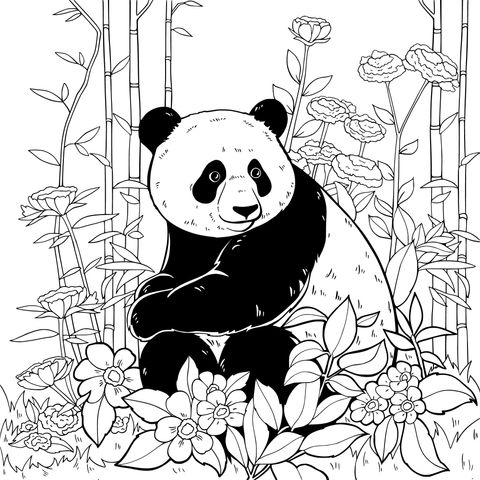 花丛中的熊猫