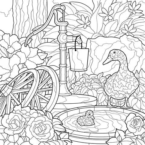 Water - wheel, Well and Duck in the Garden