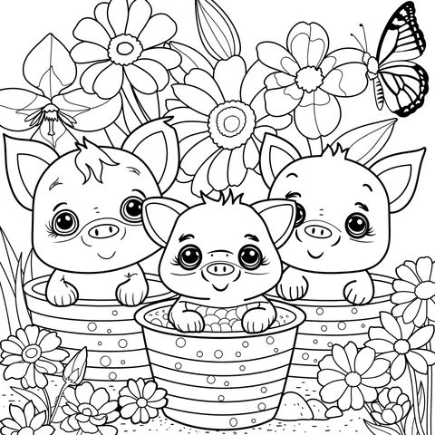 花丛中的小猪们