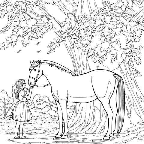 Girl and Horse under the Tree