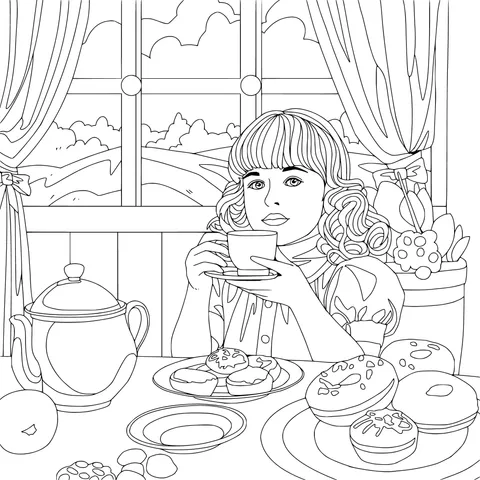 Girl enjoying afternoon tea time