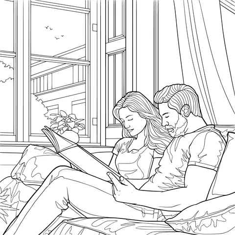 Couple enjoying reading together