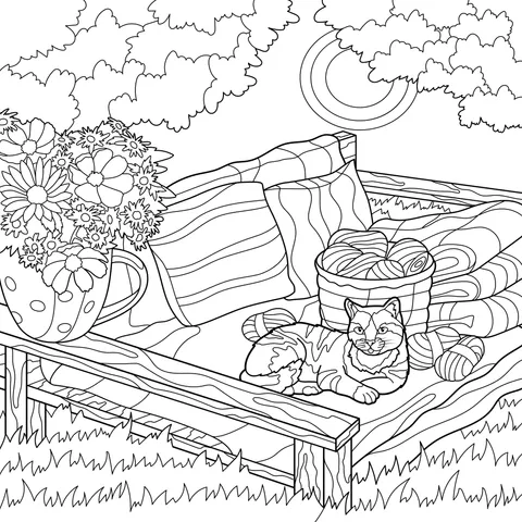 A惬意cat on a bench in the sun