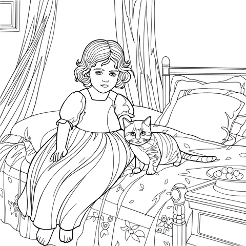Girl and Cat in the Bedroom