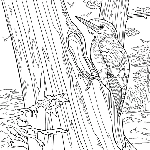 Woodpecker on the Tree Trunk