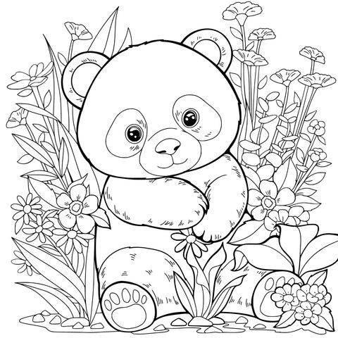 花丛中的熊猫