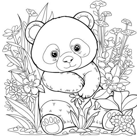 Panda in the Flower - bed