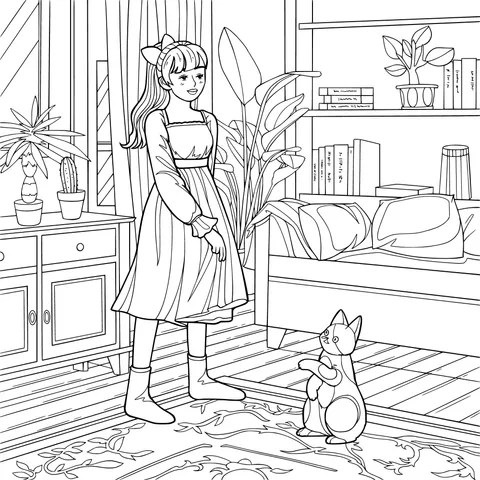 Warm Scene of a Girl and a Cat