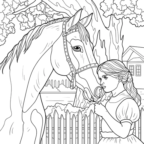 Intimate interaction between a girl and a horse