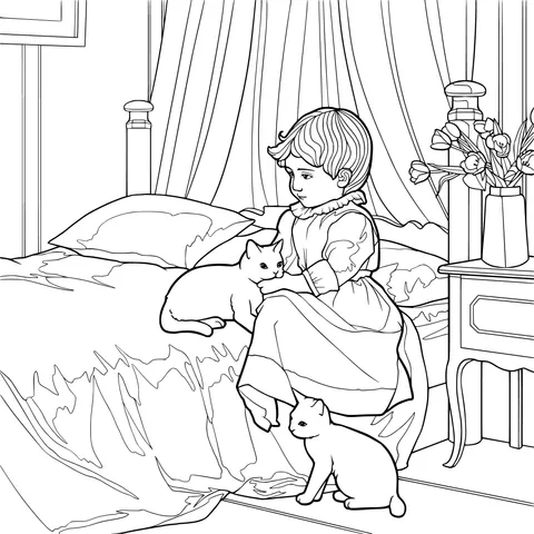 A Girl's Cozy Time with Cats