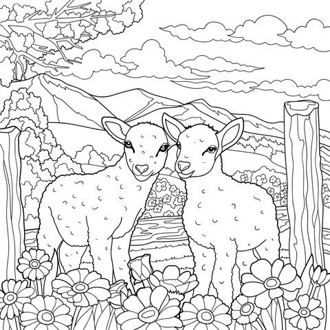 Two Lambs in the Countryside