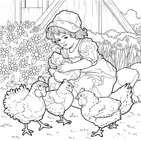Girl and Chickens