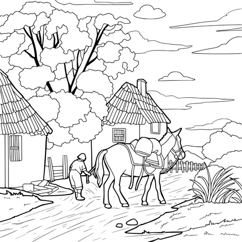 A Horse and a Person on a Country Path