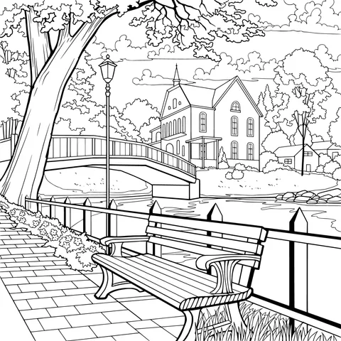 Scenery of the Bench by the River