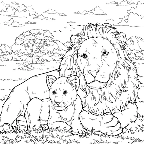 Mother - cub lions on the grassland