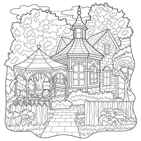 带凉亭的庭院小屋