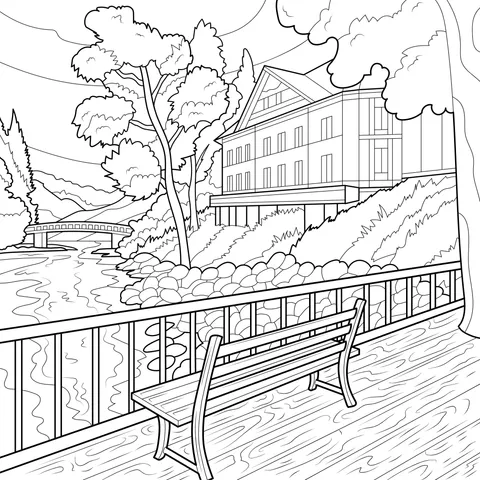 Scenery of a riverside bench