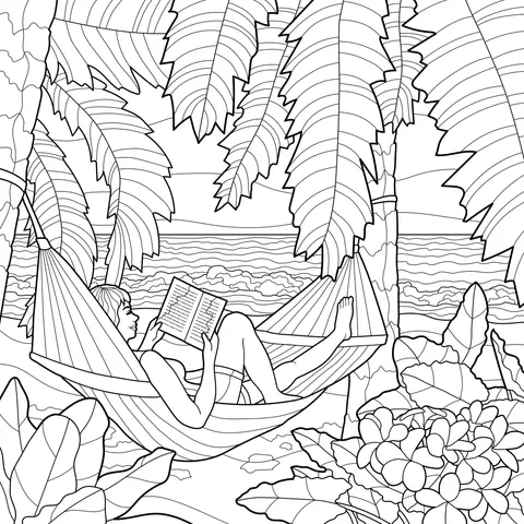 Person reading in a hammock on the beach