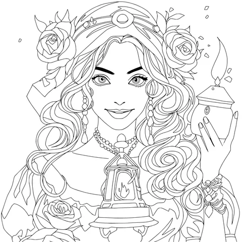 Mysterious Woman Holding a Lantern