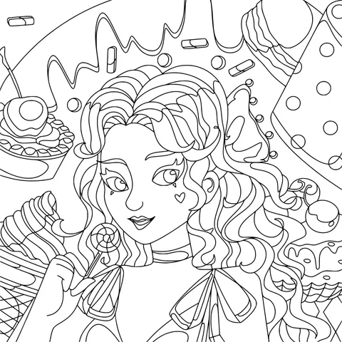 Curly - haired girl holding a lollipop