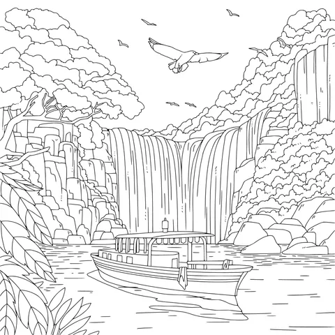 Cruise Ship by the Waterfall