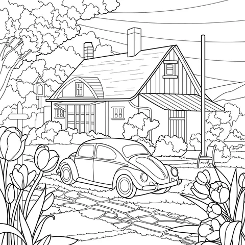 Rustic Cottage and Vintage Car