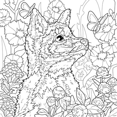 花丛中的狐狸